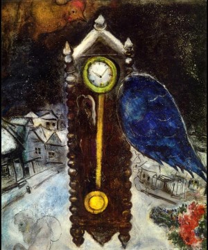 Clock with Blue Wing contemporary Marc Chagall Oil Paintings